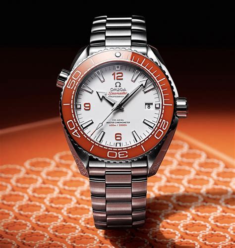 omega seamaster planet ocean automatic with orange markers|omega seamaster orange bezel.